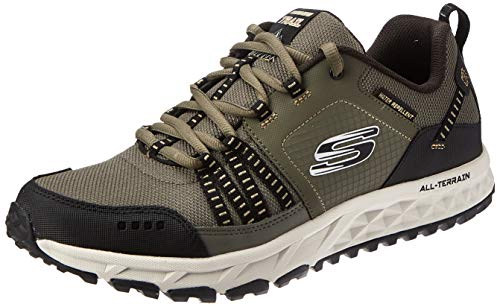 Skechers Escape Plan, Trampki męskie, Green Olive Leather Mesh Black Trim Olbk, 42 EU