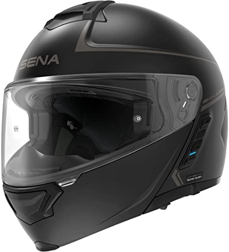 Sena Impulse Flip Up modułowy kask Bluetooth z dźwiękiem firmy Harman Kardon Dual Visor kask ze zintegrowanym siatkowym systemem domofonowym / MP3 / tarcza głosowa (czarny matowy, S)