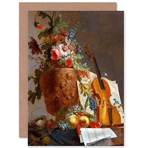 Wee Blue Coo Kartka z pozdrowieniami prezent obraz 'Still Life' kwiaty skrzypce