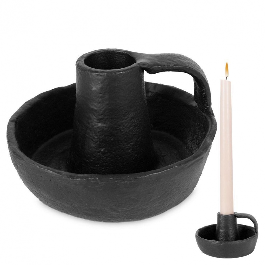 świecznik na długą świeczkę aluminiowy czarny 10x6 cm kod: O-569531