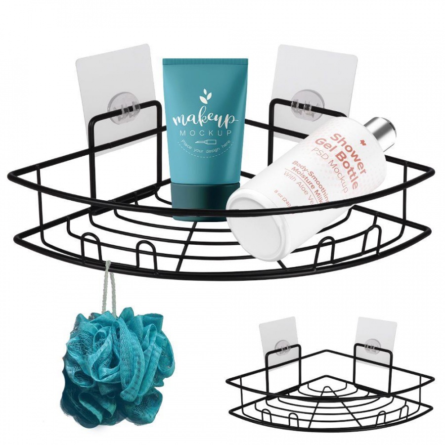 Półka łazienkowa narożna metalowa przyklejana pod prysznic organizer do kabiny prysznicowej czarna kod: O-569278 + Sprawdź na SuperWnetrze.pl - NATYCHMIASTOWA WYSYŁKA !!