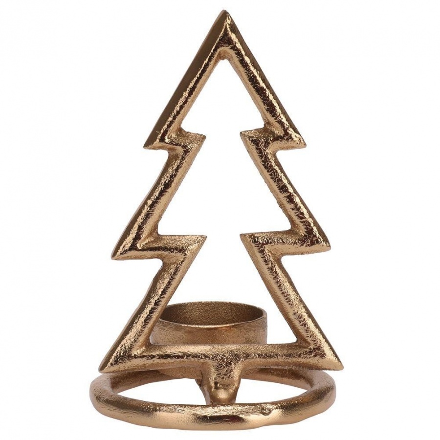 świecznik na tealight aluminiowy złoty choinka 16 cm kod: O-569528-C