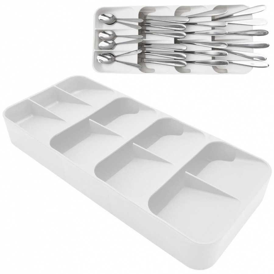 Organizer wkład do szuflady pojemnik koszyk na sztućce widelce noże łyżki łyżeczki biały kod: O-229011-B