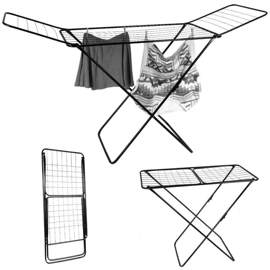 Suszarka na pranie bieliznę metalowa solidna wytrzymała stojak czarna 18 m 180x55x108 cm kod: O-779021