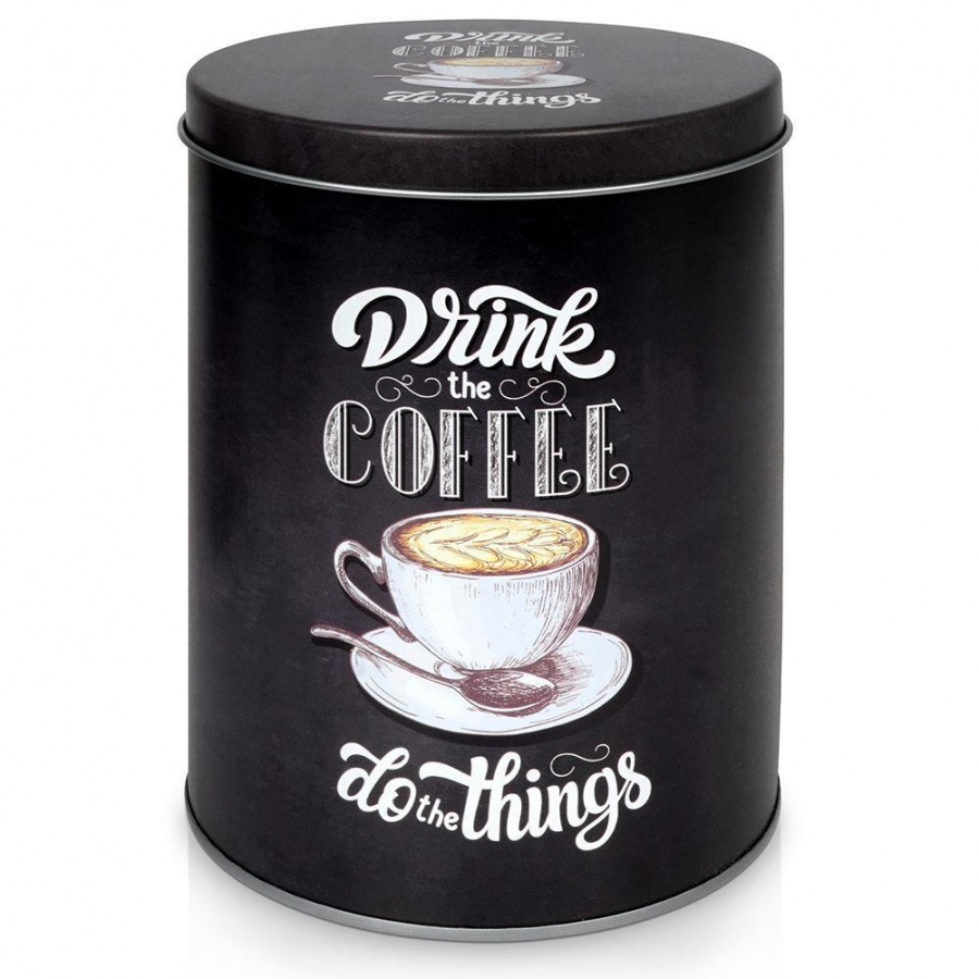 Pojemnik puszka zamykana na kawę i produkty sypkie aluminiowa czarna drink coffee kod: O-259194-D