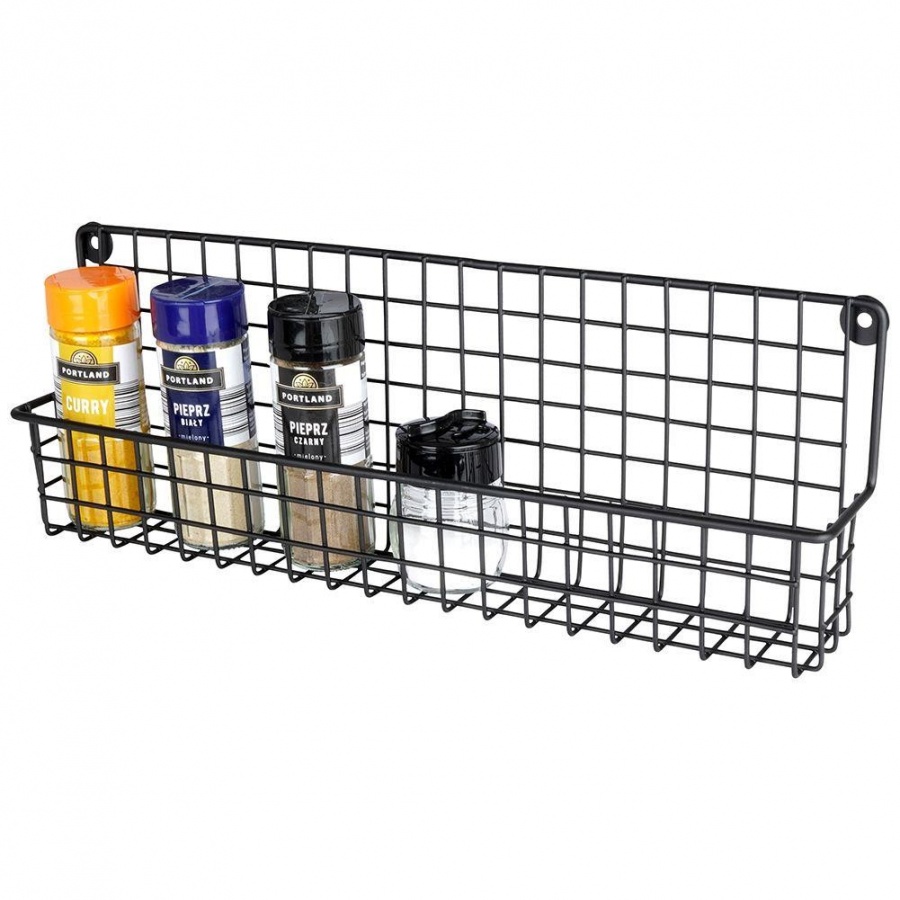 Półka ścienna na przyprawy metalowa czarna loft 39,5x6,5x14cm kod: O-229058