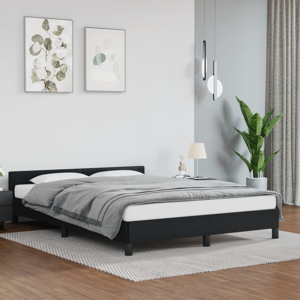 Lumarko Rama łóżka z zagłówkiem, czarna, 140x200 cm, sztuczną skórą