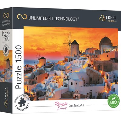 Trefl Prime - Puzzle UFT Romantic Sunset: Oia, Santorini - 1500 Elementów, Najgrubsza Tektura, BIO, EKO, Grecja, Romantyczny Zachód Słońca, Wakacje, Kreatywna Rozrywka dla Dorosłych i Dzieci od 12 Lat 26195