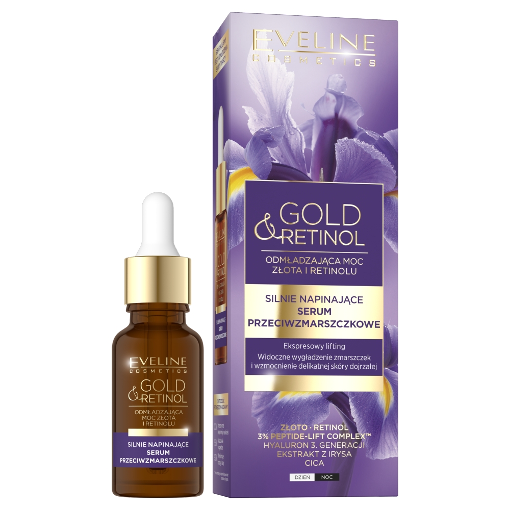Eveline Cosmetics Gold&Retinol, Silnie napinające serum przeciwzmarszczkowe, 18ml