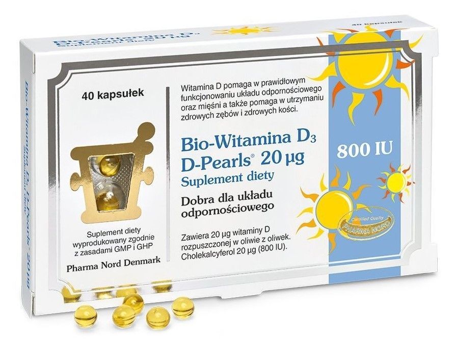 Pharma Nord Witamina D3 D-pearls 800 jm 20 g - wspiera układ odpornościowy 40 kaps.