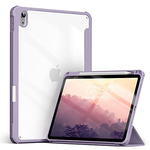 Etui do iPad Air 4/5 10,9 cala (2020/2022) z wbudowanym gniazdem na długopisy, etui z powierzchnią PU i akrylowym tyłem z funkcją automatycznego uśpienia/wybudzania, lawendowe