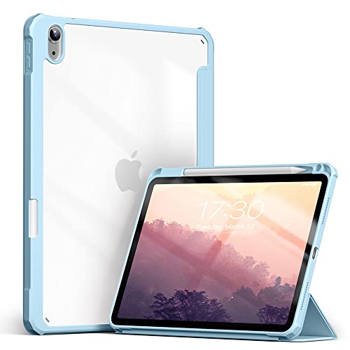 Etui do iPad Air 4/5 10,9 cala (2020/2022) z wbudowanym gniazdem na długopisy, etui z powierzchnią PU i akrylowym tyłem z funkcją automatycznego uśpienia/budzenia, niebieskie