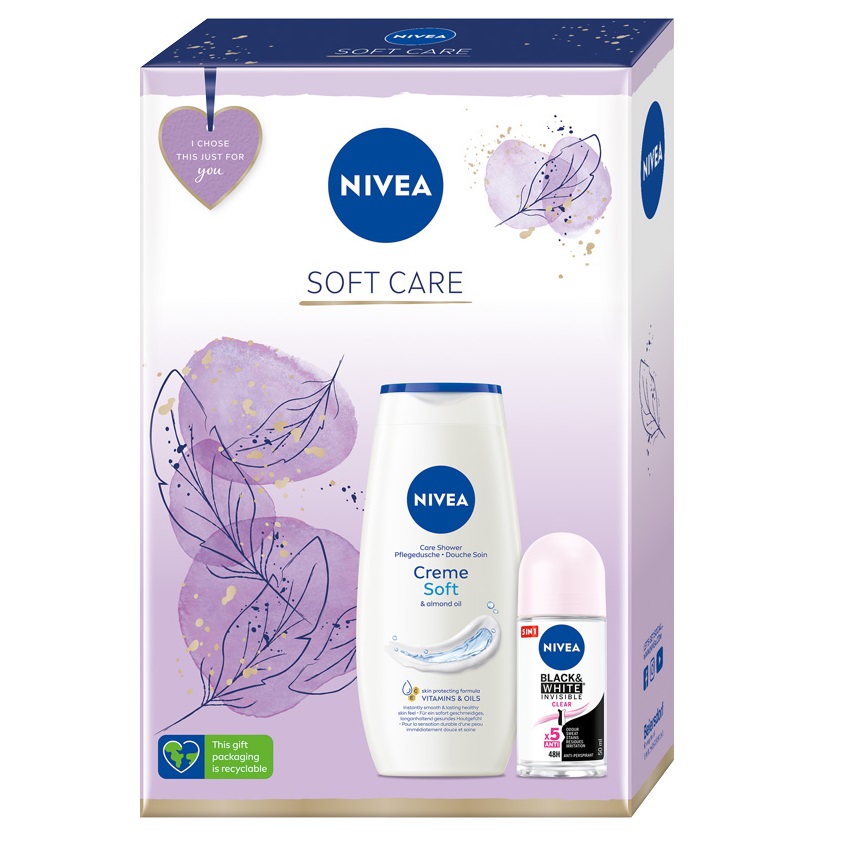 NIVEA Zestaw Soft Care Żel pod prysznic, 250ml + Antyperspirant roll-on, 50ml