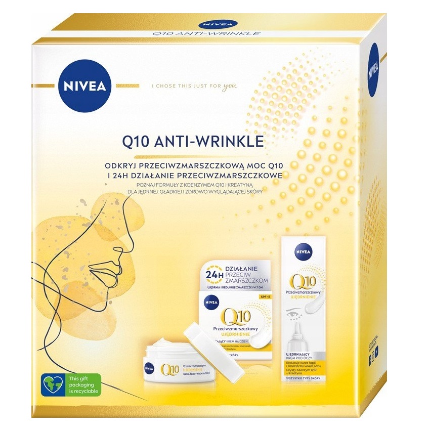 Nivea - Q10 Anti-Wrinkle Set - Zestaw prezentowy kosmetyków do pielęgnacji twarzy - Przeciwzmarszczkowy krem na dzień 50 ml + Przeciwzmarszczkowy krem pod oczy 15 ml