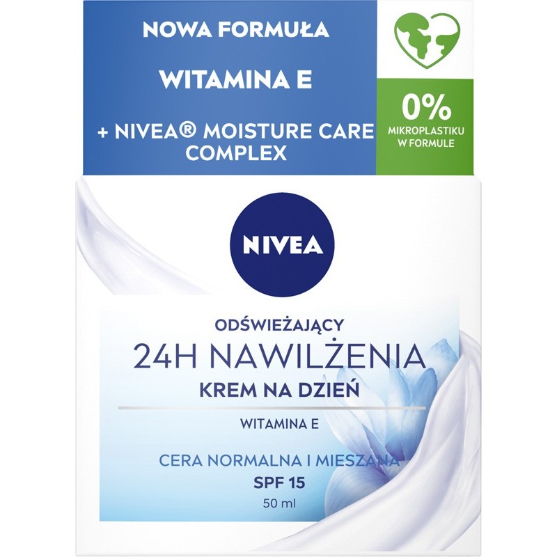 Nivea 24H Nawilżenia odświeżający krem na dzień SPF15 cera normalna i mieszana 50ml