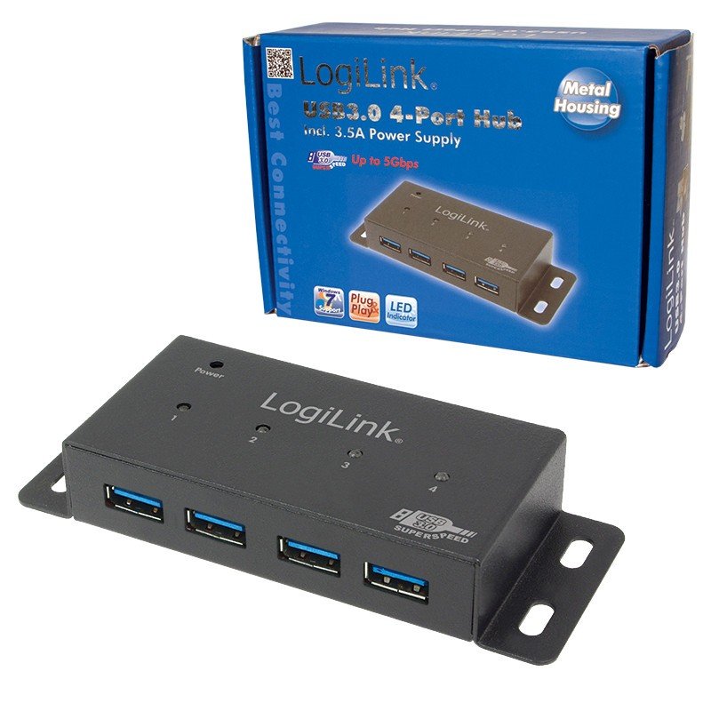 LogiLink 4 HUB USB 3.0, aktywny, metalowa obudowa (UA0149)