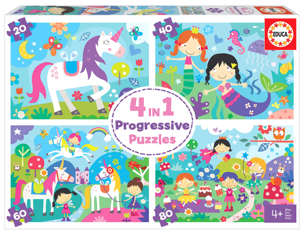 Educa Puzzle Puzzle 4 in a box fantasy friends 20-40-60-80 Puzzle 3D 80-18905