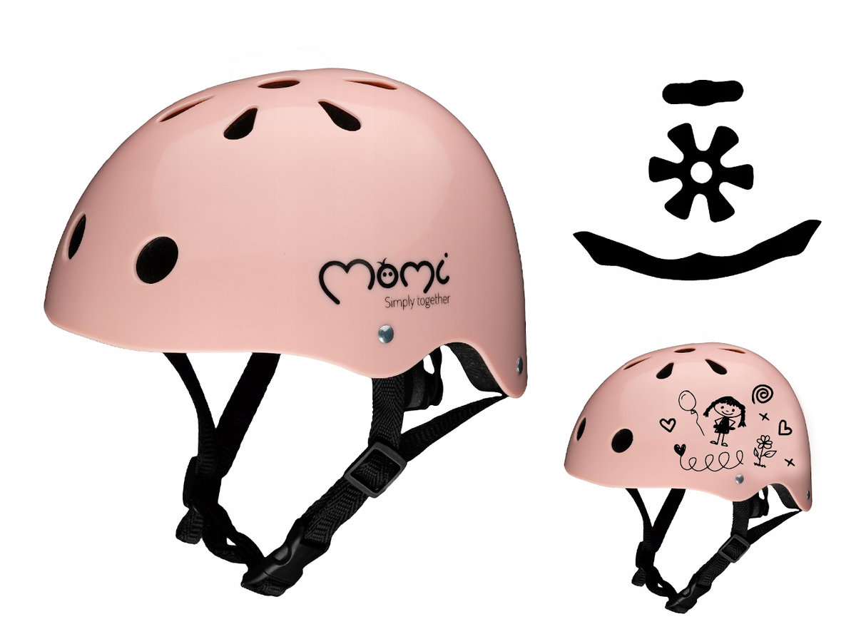 MoMi, Kask dziecięcy rowerowy HELMET, różowy, rozmiar 47/58