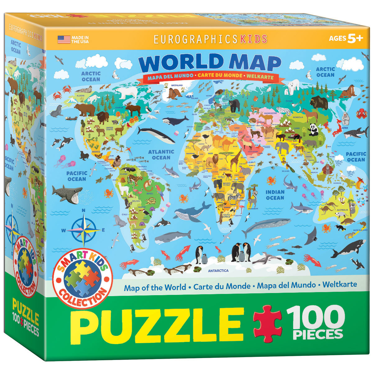 Eurographics Puzzle 100 Smartkids Illustrated Map of the World 6100-5554 -