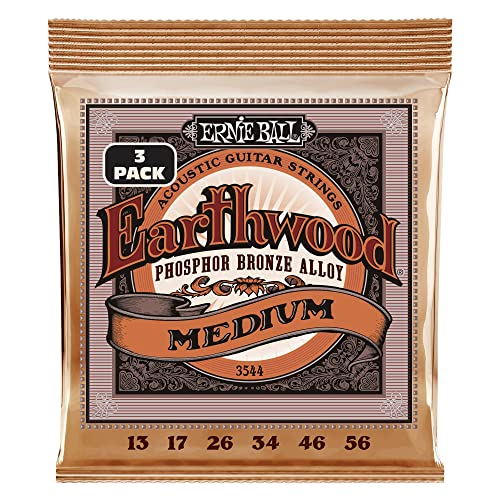 Ernie Ball Earthwood średni fosforowy brąz struny do gitary akustycznej 3-pak - grubość 13-56