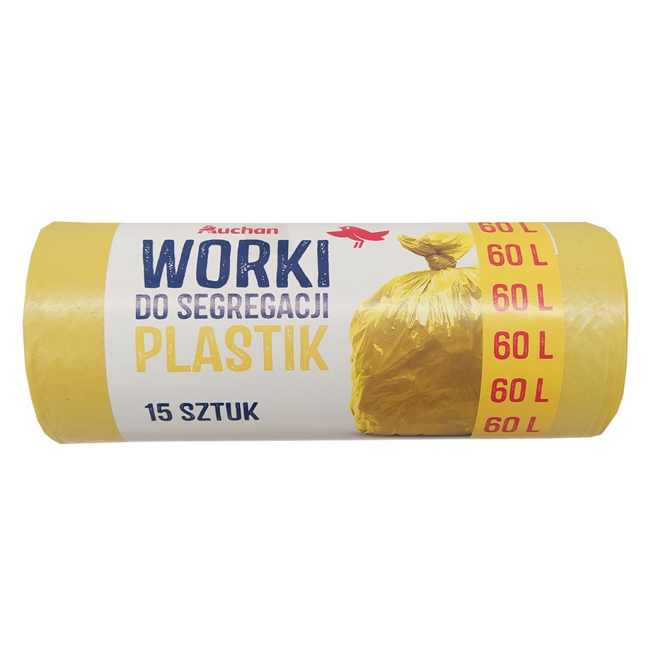Auchan - Worki do segregacji śmieci 60L żółte