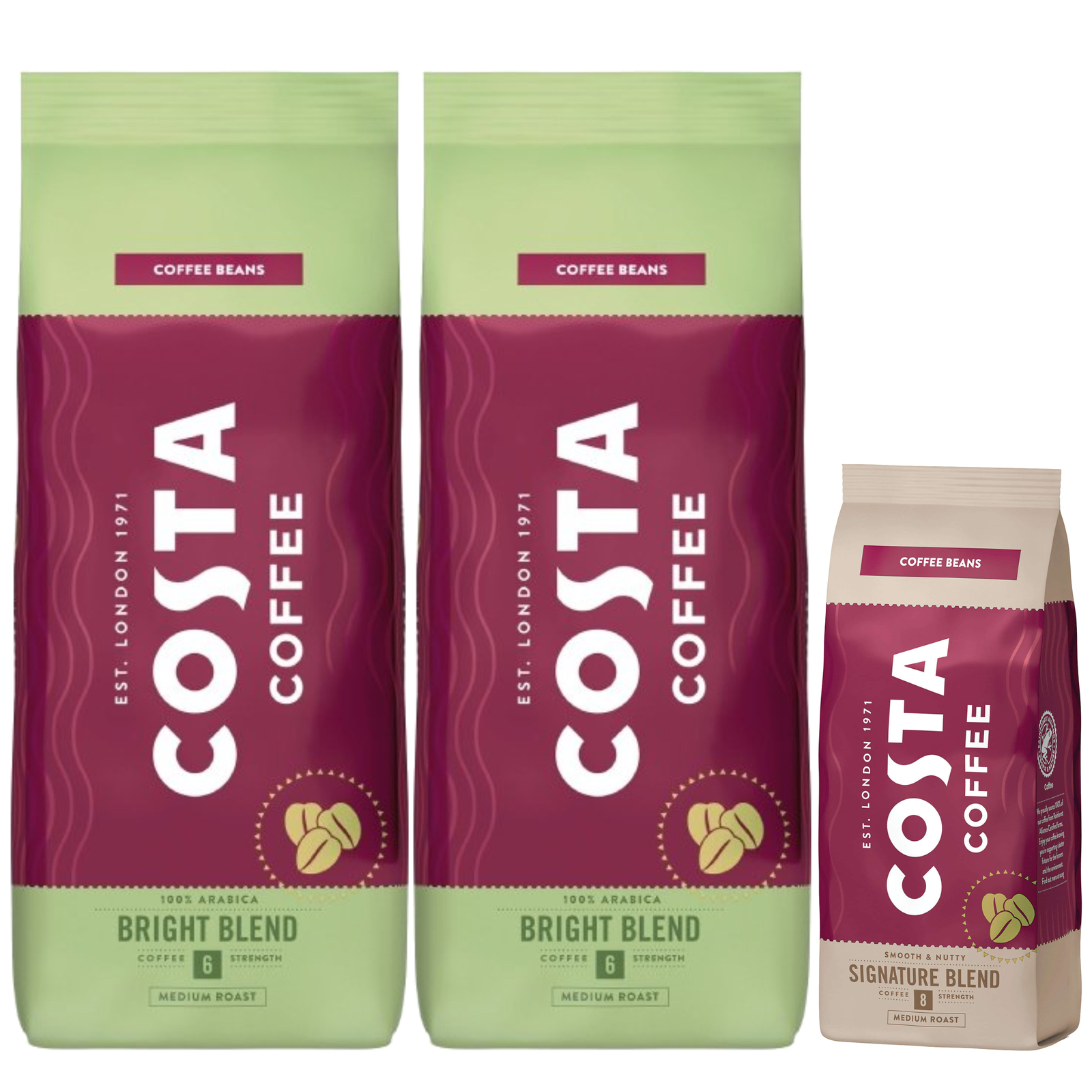 ZESTAW - Kawa ziarnista Costa Coffee Bright Blend zestaw 2x1kg + Costa Coffee Signature Blend 200g