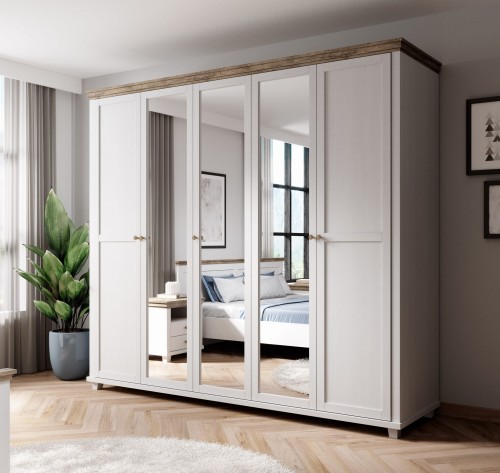 EVORA BIAŁY Abisko ash - Szafa 5D (3xLUSTRO) - 246 cm