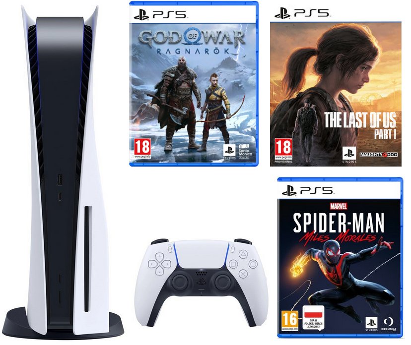 Sony PlayStation 5 + God of War Ragnarok + Spider-Man + The Last of Us