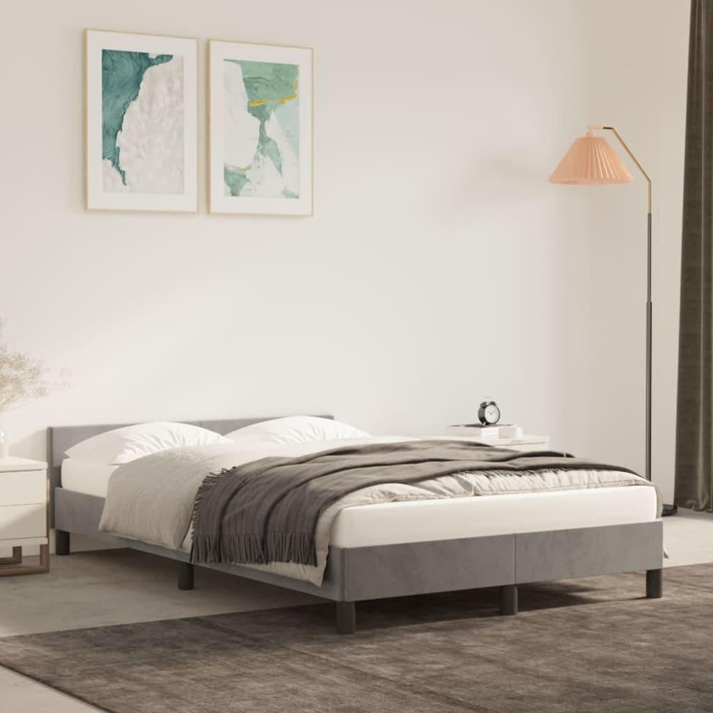 Фото - Інші меблі VidaXL Rama łóżka z zagłówkiem, jasnoszara, 120x200 cm, aksamitna Lumarko! 