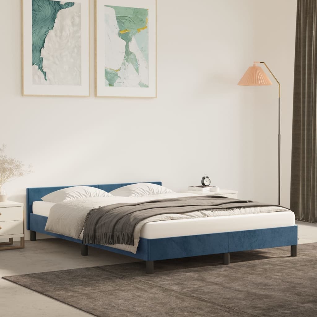 Фото - Інші меблі VidaXL Rama łóżka z zagłówkiem, ciemnoniebieska, 140x200 cm, aksamitna Lumarko! 