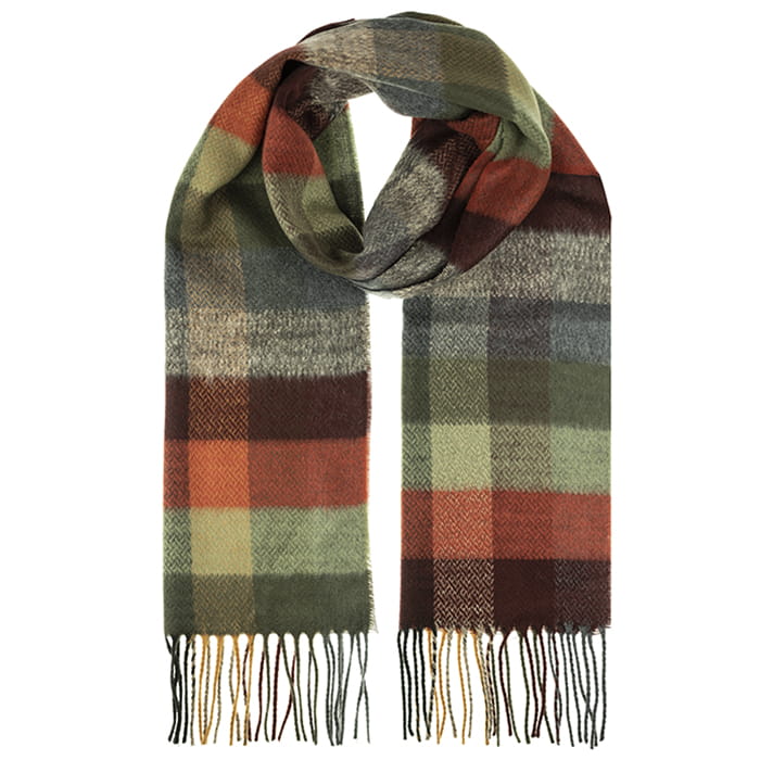 Męski szalik zimowy w kratę w kolorze zielono-pomarańczowym EM 51 - EM Men's Accessories