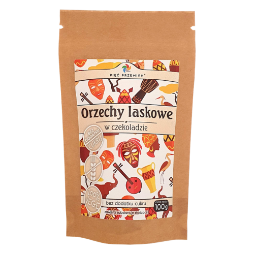 PIĘĆ PRZEMIAN Orzechy laskowe w czekoladzie bez dodatku cukru bezglutenowe 100g