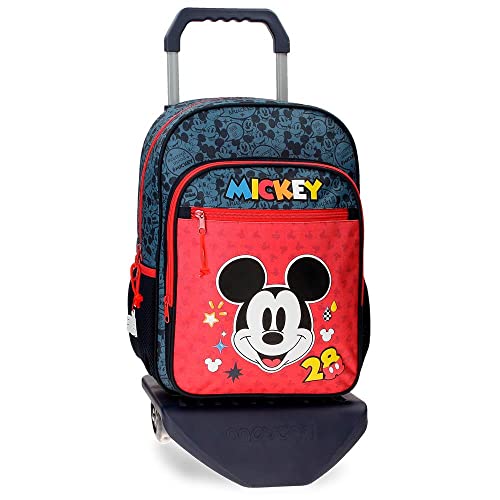 Disney Mickey Get Moving plecak szkolny z wózkiem, wielokolorowy, 30 x 38 x 12 cm, poliester, 13,68 l, kolorowy, plecak szkolny z wózkiem, kolorowy, Plecak szkolny na kółkach