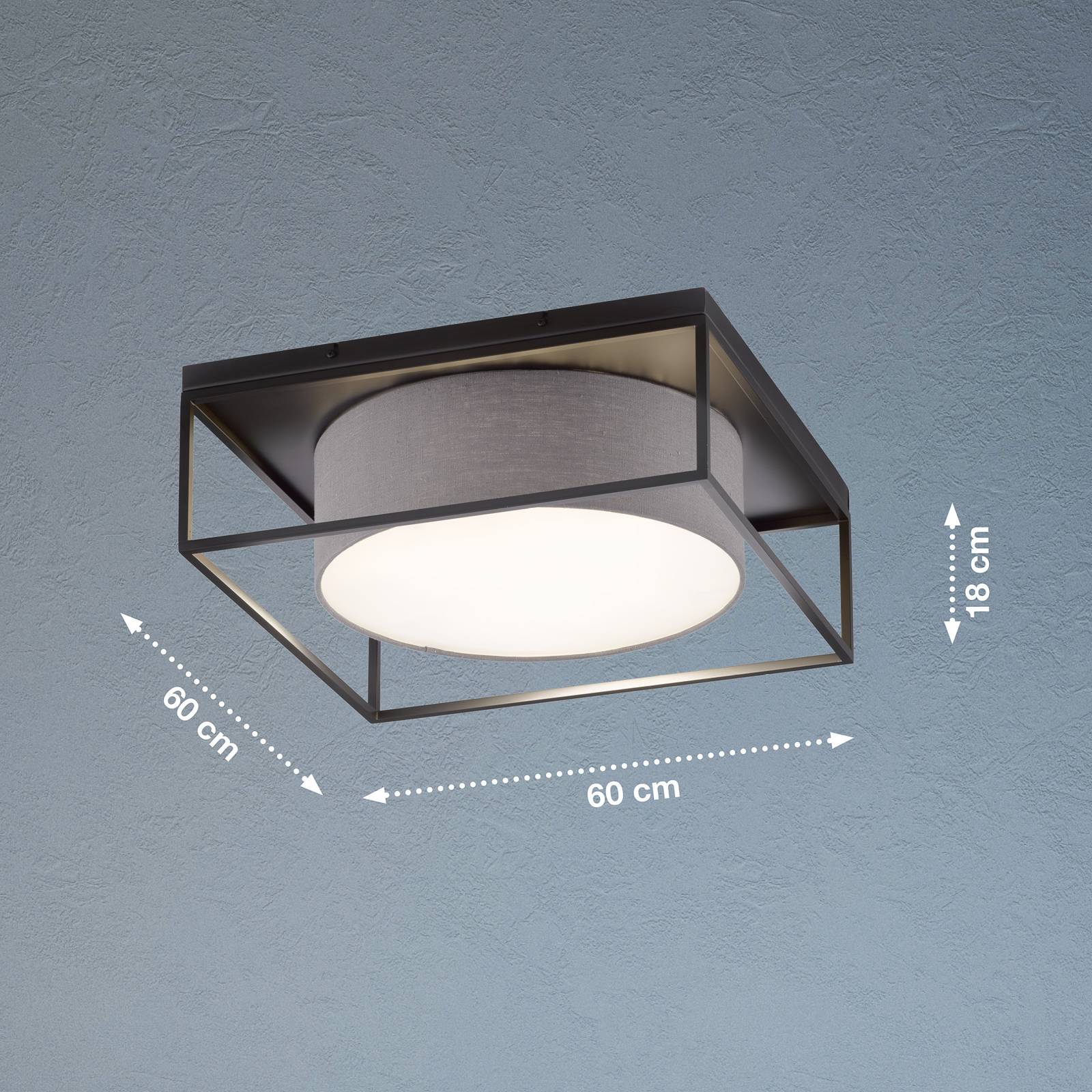 Lampa sufitowa Carre 60x60cm klosz z tkaniny szara