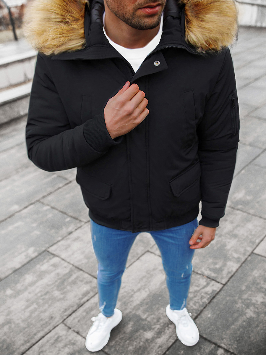 Kurtka zimowa męska z futerkiem czarna OZONEE JS/M2019/392Z - Ozonee