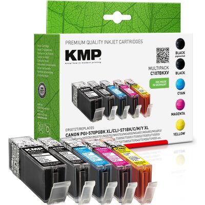 Zestaw tuszy KMP do Canon PGI-570 XL / CLI-571 XL Czarny 22 ml, Czarny Foto 11 ml, Błękitny 11 ml, Purpurowy 11 ml, Żółty 11 ml 1569,0050