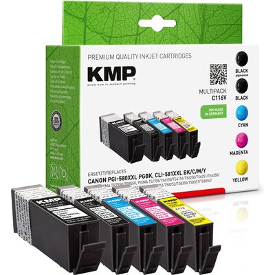 Zestaw tuszy KMP do Canon PGI-580 XL / CLI-581 XL Czarny 25.7 ml, Czarny Foto 9.8 ml, Błękitny 11.7 ml, Purpurowy 11.7 ml, Żółty 11.7 ml 1576,0255