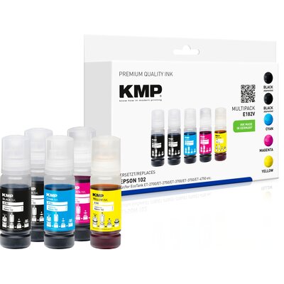 Zestaw tuszy KMP do EPSON 102 Czarny 2 x 70 ml, Błękitny 70 ml, Purpurowy 70 ml, Żółty 70 ml 1642,0005
