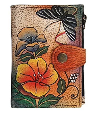Anna by Anuschka Ręcznie malowane skórzane etui, Dziki kwiat, 5”x 3.5”x 0.25”