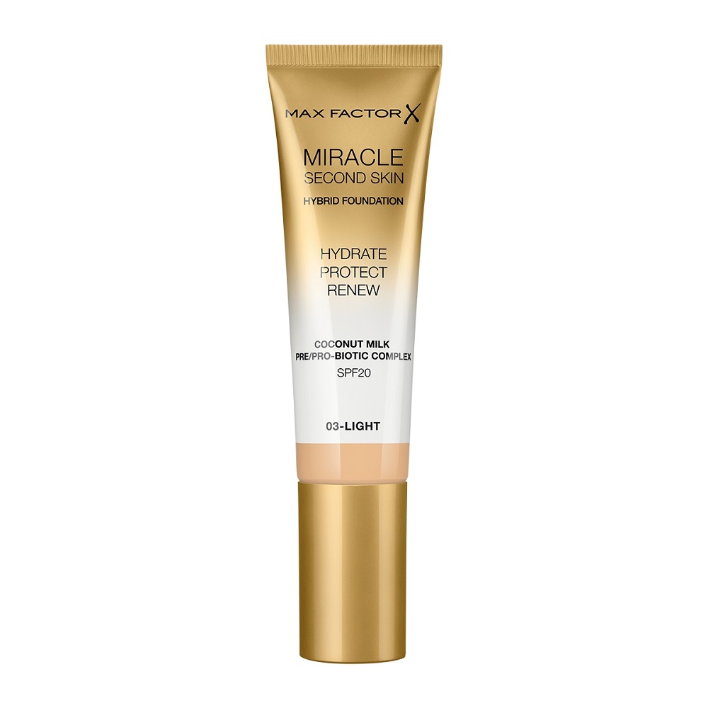 Max Factor Max Factor - MIRACLE SECOND SKIN - HYBRID FOUNDATION - Podkład nawilżający z filtrem SPF20 - 30 ml - 03 - LIGHT