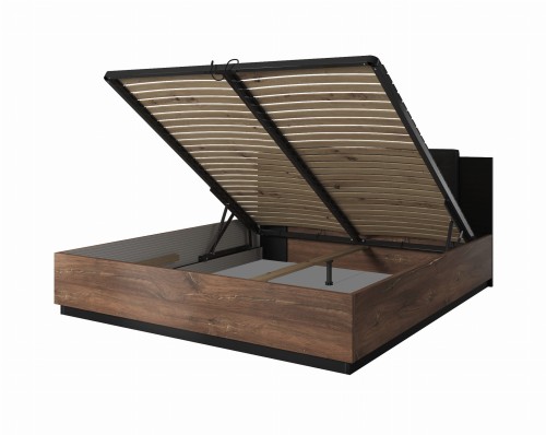 SIGMA - ŁÓŻKO 140x200 z pojemnikiem - Dąb Flagstaff z miedzianą nitką / czarny supermat