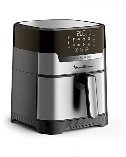Moulinex Easy Fry & Grill 4.2L EZ505D Frytkownica powietrzna 2 w 1 do smażenia lub grillowania, cyfrowy ekran dotykowy, 8 programów zdrowych posiłków, aplikacja 125 przepisów, stal, do 6 osób