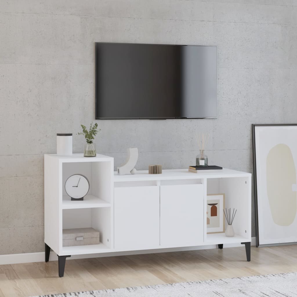 Szafka pod TV, biała, 100x35x55 cm, materiał drewnopochodny