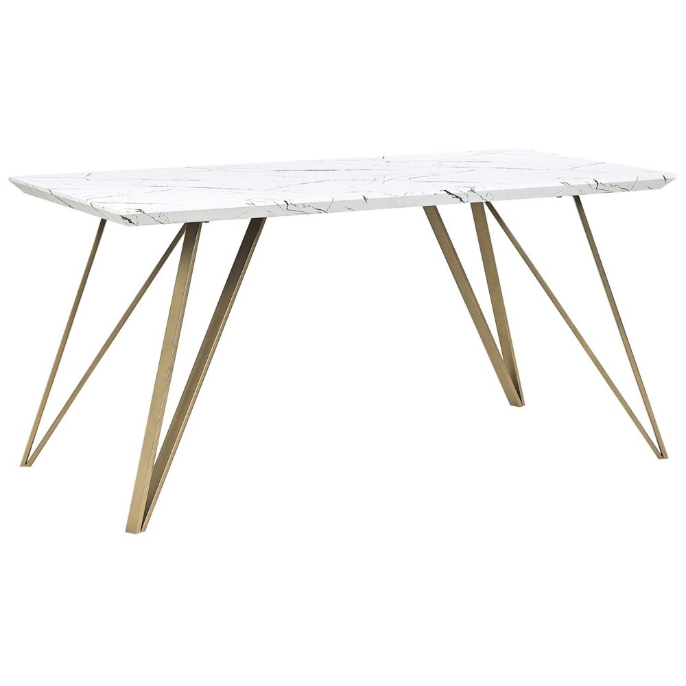 Stół do jadalni 150 x 80 cm efekt marmuru biało-złoty MOLDEN!