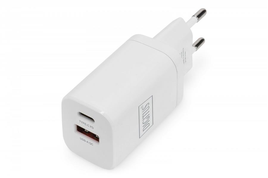 Digitus Ładowarka sieciowa zasilacz 1x USB-A 12W 1x USB-C 18W PD 3.0 max. 30W Biała