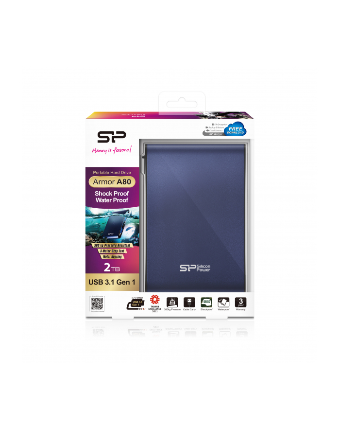 SILICON POWER 2TB, PORTABLE HARD DRIVE ARMOR A80, BLUE