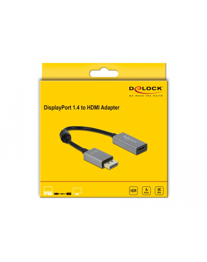 Kabel adapter Delock DisplayPort 1.4 - HDMI M/F 0,2m szary 4K 60Hz