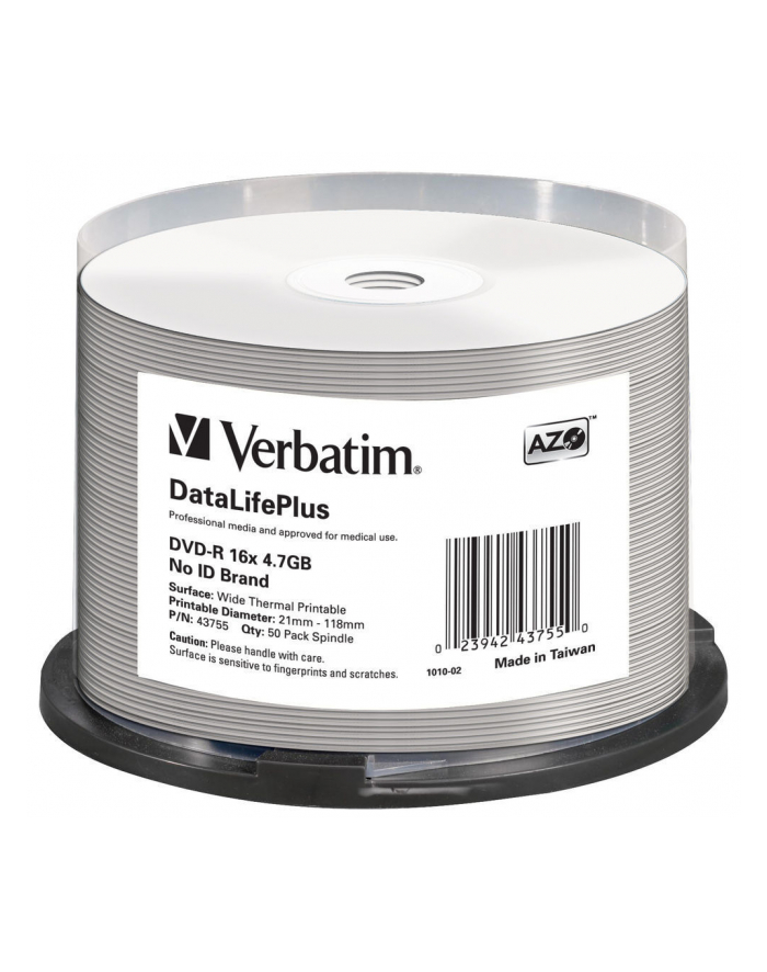 VERBATIM DVD-R50-Pack/Spindle/16X/4.7GB/DataLife Plus Wide Thermal dofessional No ID Brand