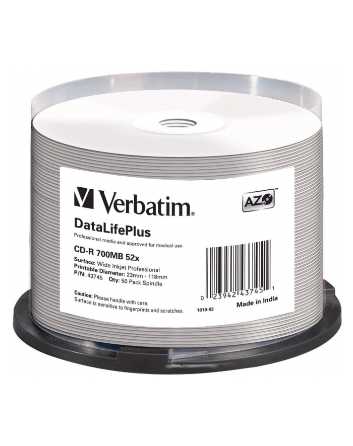 Dysk CD-R Verbatim 52x Cake 50 DL AZO 43745
