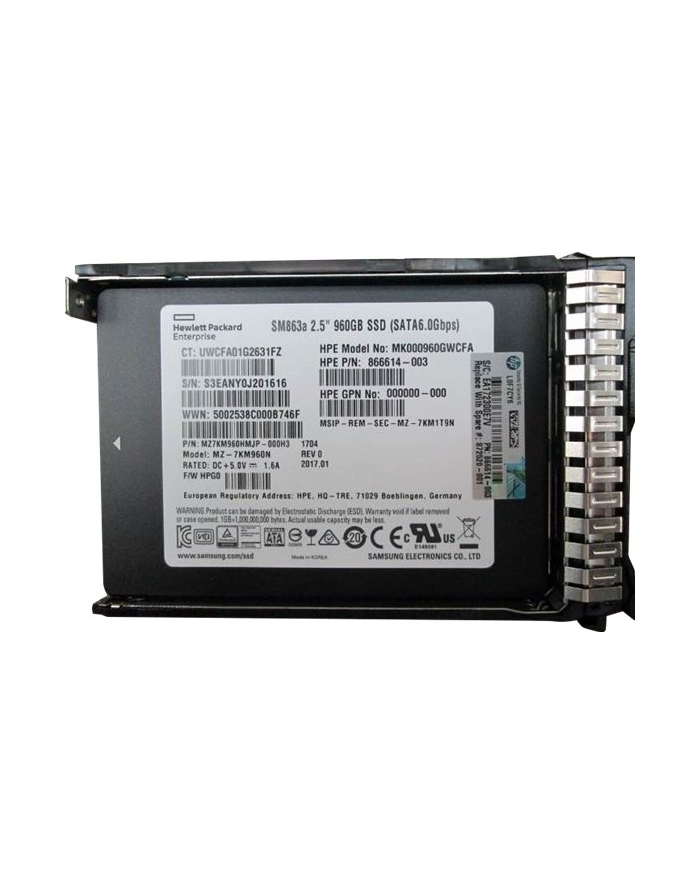 HP Hewlett Packard Enterprise SSD 960GB 6G SFF SATA MU-3 SC